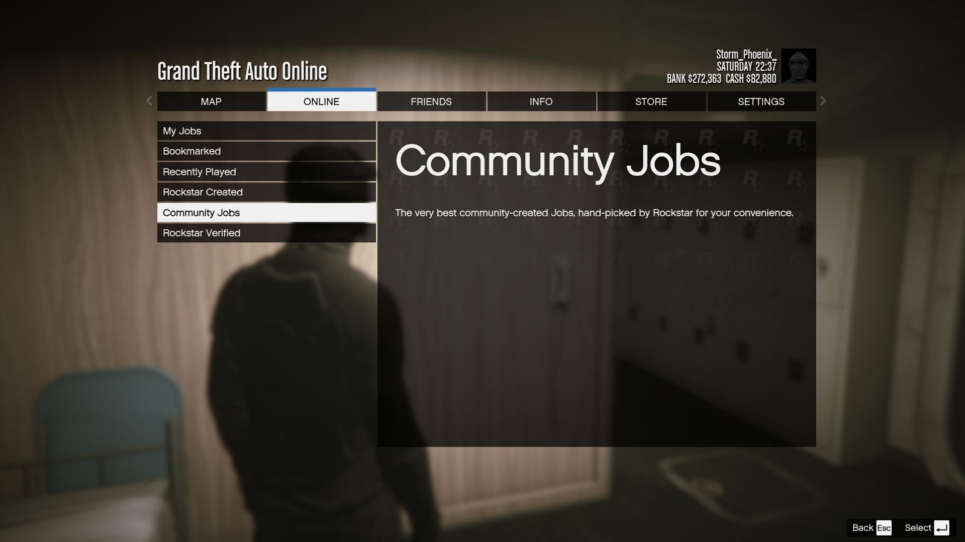 One can access the Community Jobs via the Online tab (Image via Rockstar Games)