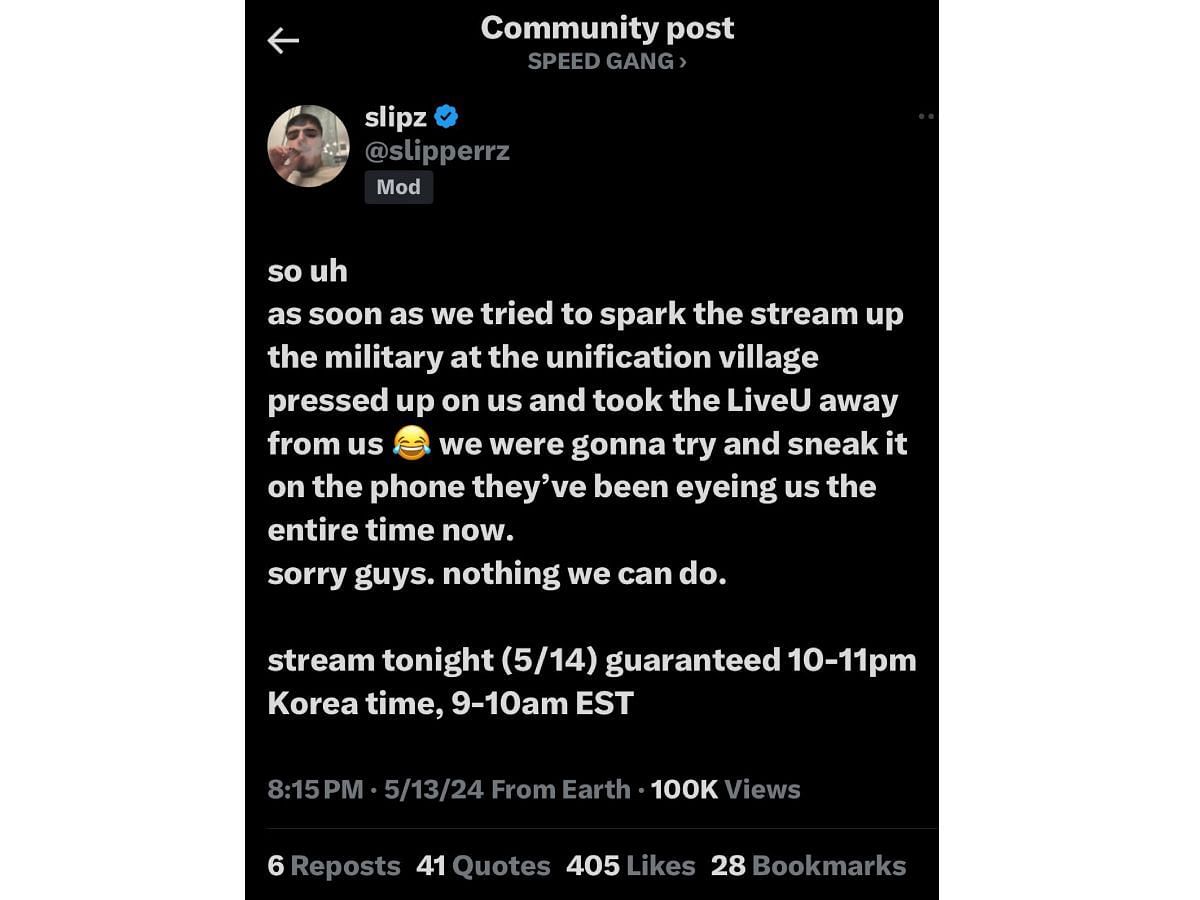 Slipz says that the streaming devices were confiscated (Image via X)