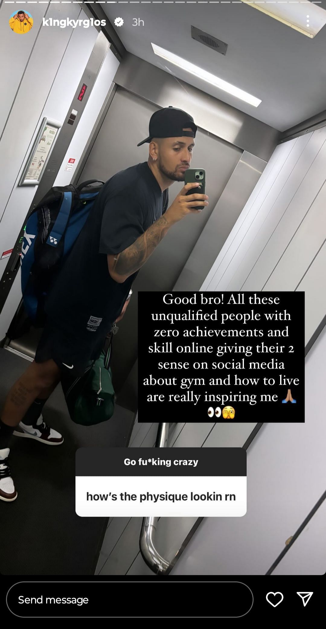 Screenshot of Nick Kyrgios&#039; Insta story