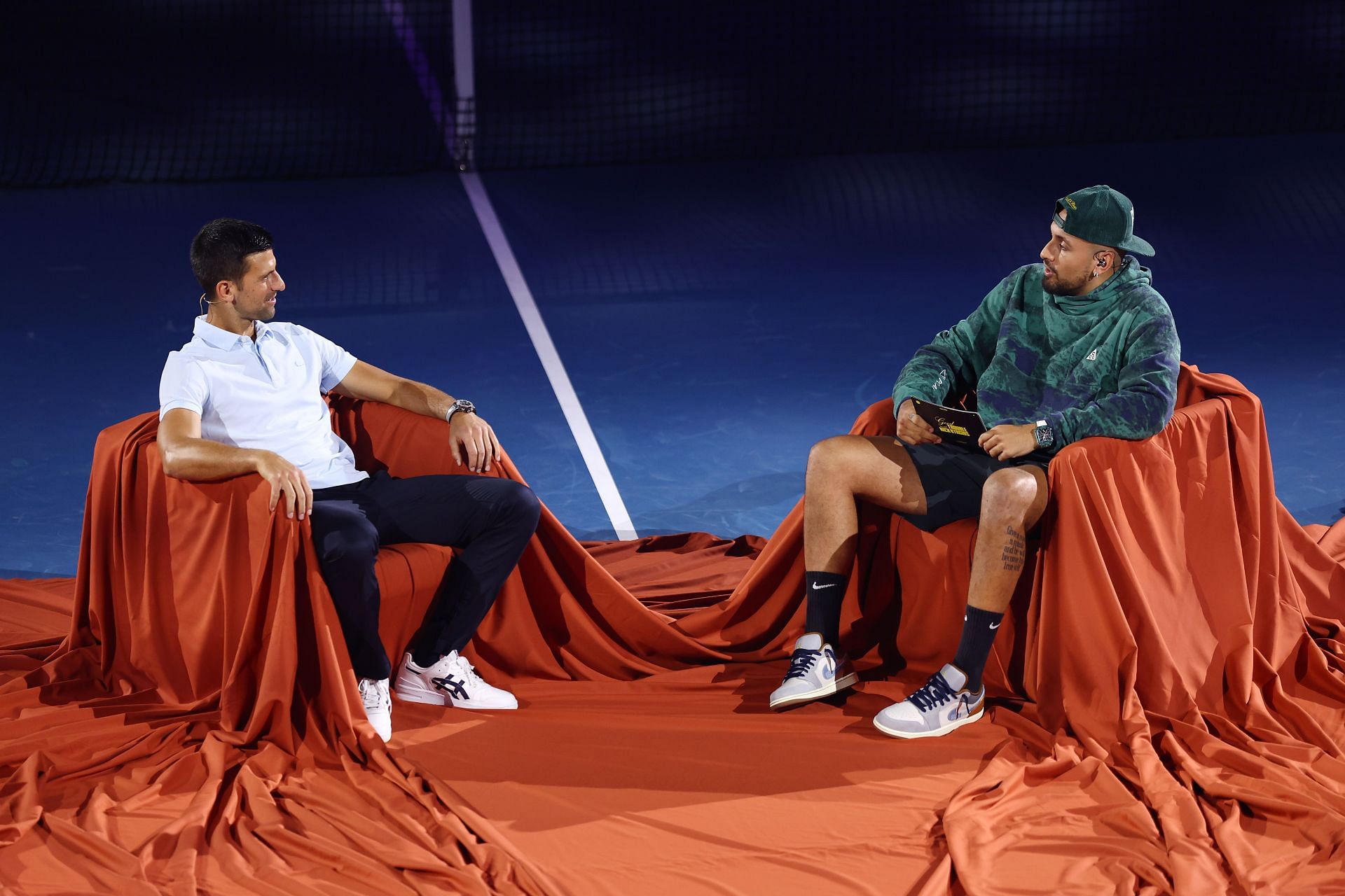 Novak Djokovic (L) and Nick Kyrgios (R) at the 2024 Australian Open