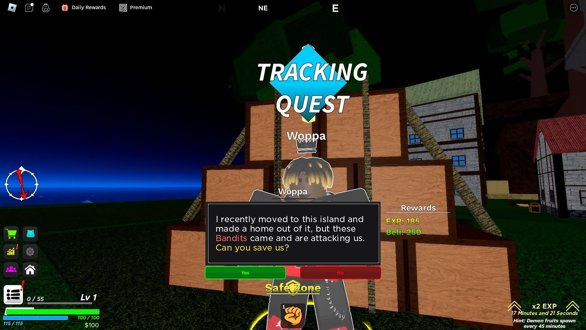 Accepting a quest in the starting area (Image via Roblox)