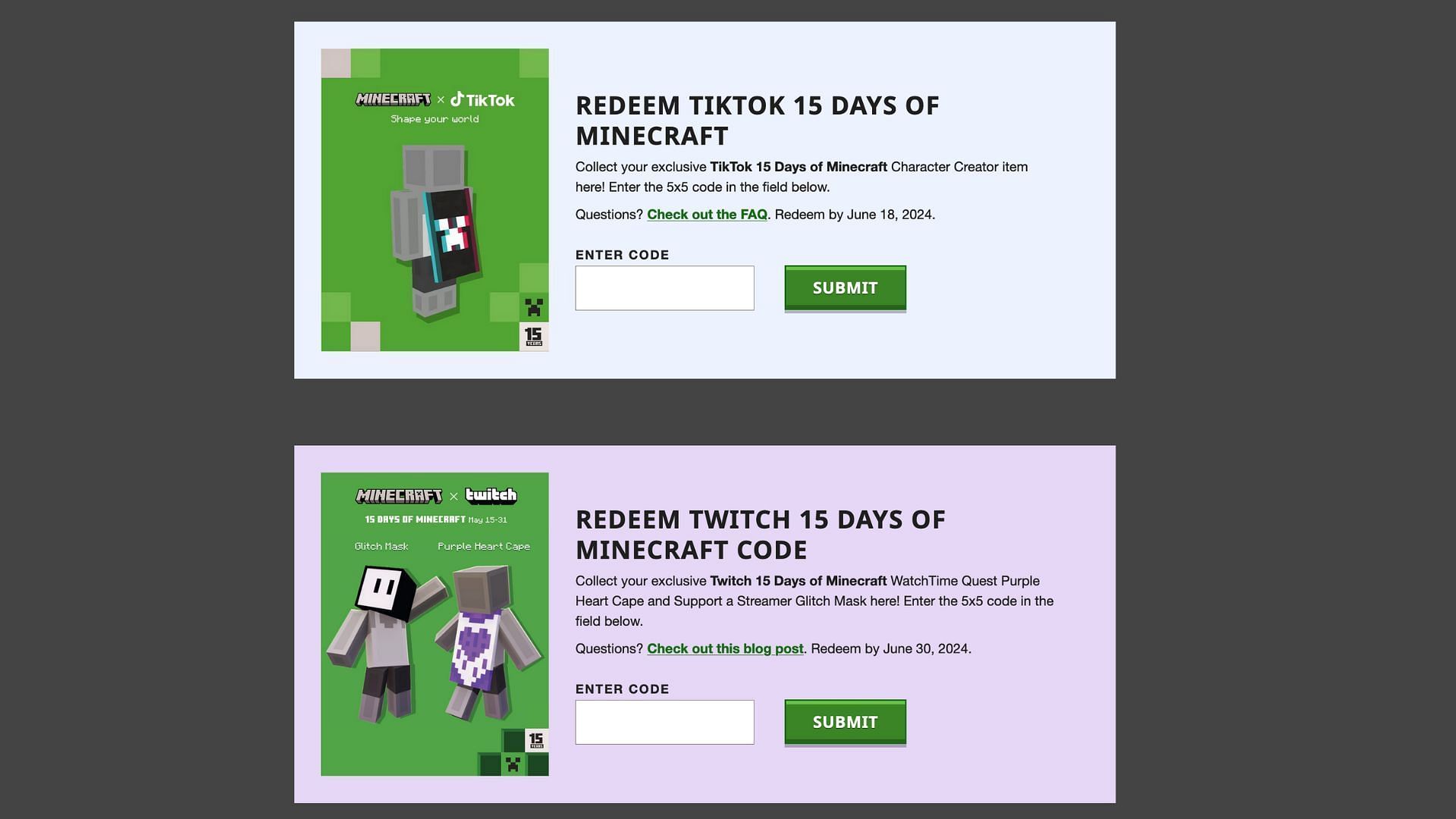 Redeeming codes to get the cape (Image via Mojang Studios)