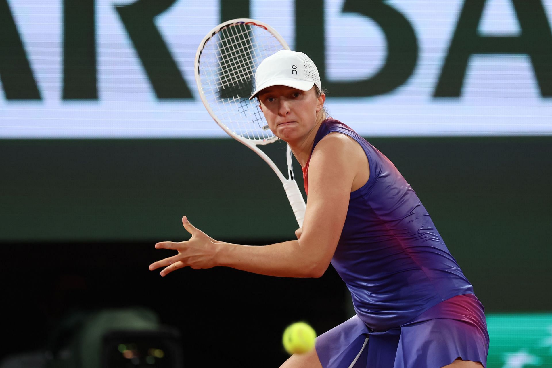 Iga Swiatek in action. at the French Open. Getty.