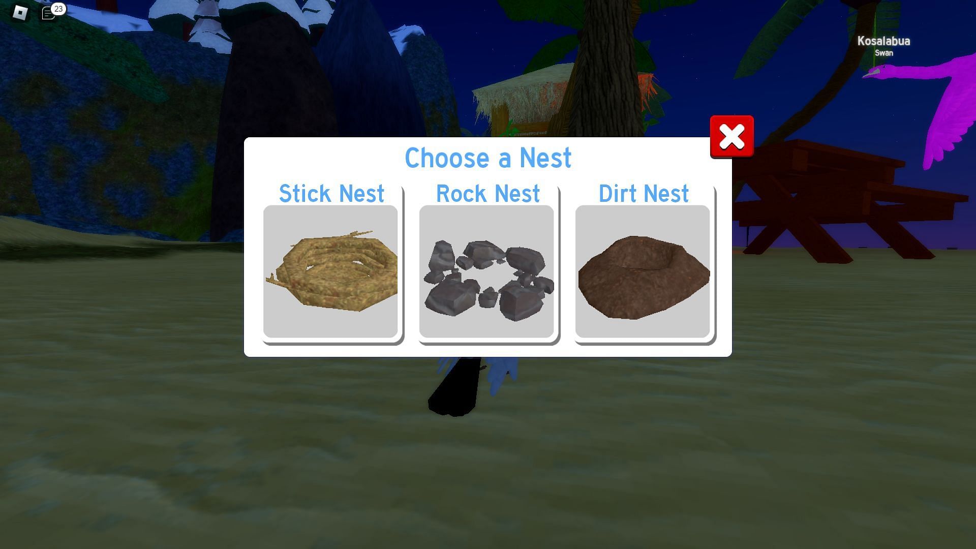 Default nest options (Image via Roblox)
