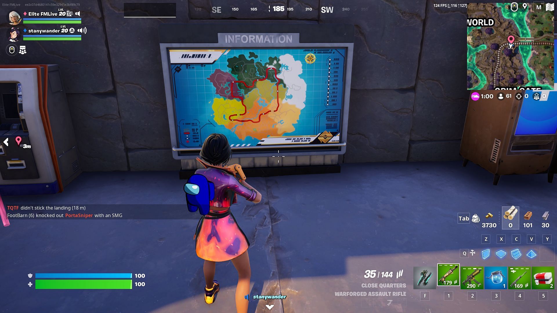 The board near The Underworld depicts the updated map with the rail network for the train in Fortnite Chapter 5 Season 3 (Image via Epic Games)