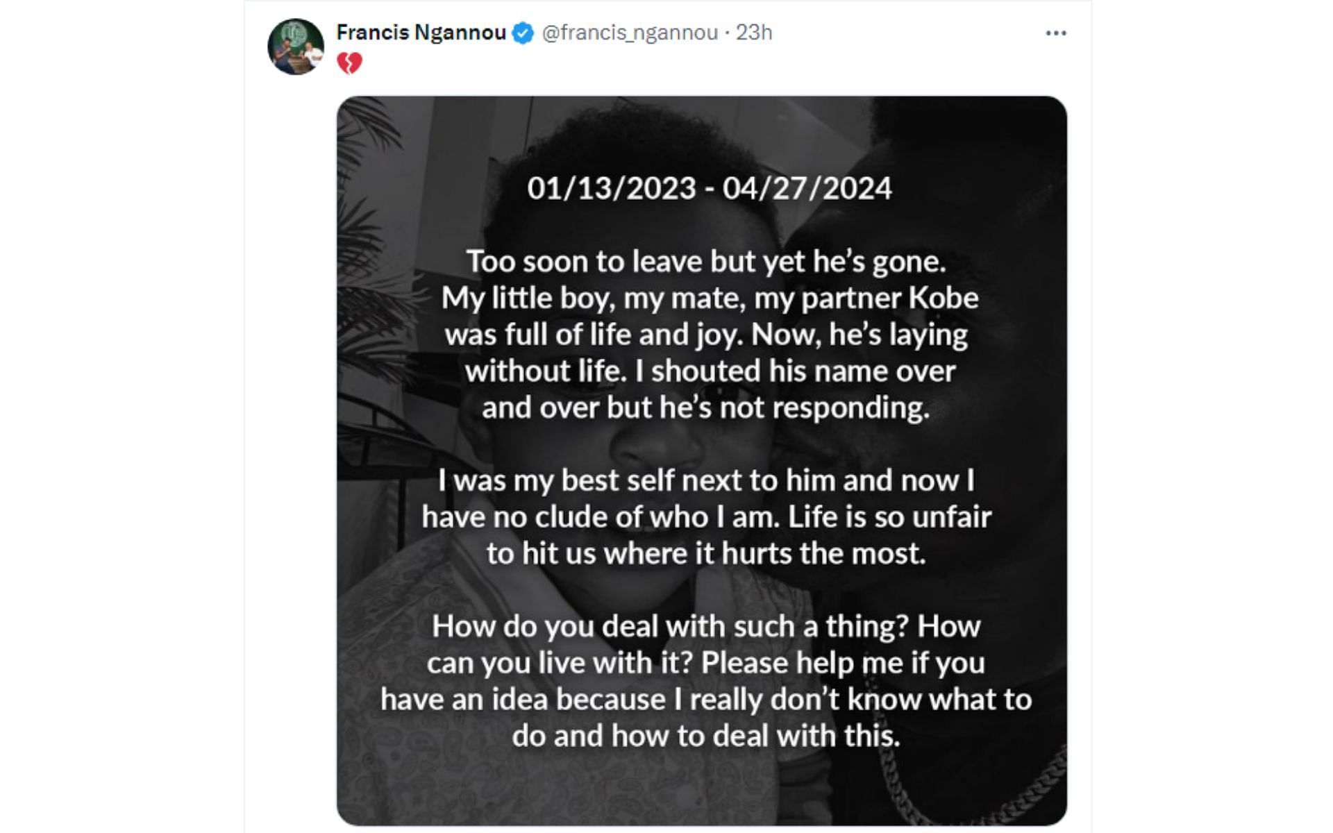 Ngannou&#039;s tweet regarding his son&#039;s passing [Image courtesy: @francis_ngannou - X]
