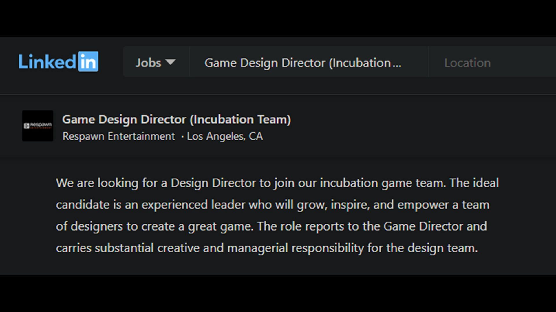 Respawn Entertainment&#039;s latest job posting on Linkedin (Image via Linkedin)