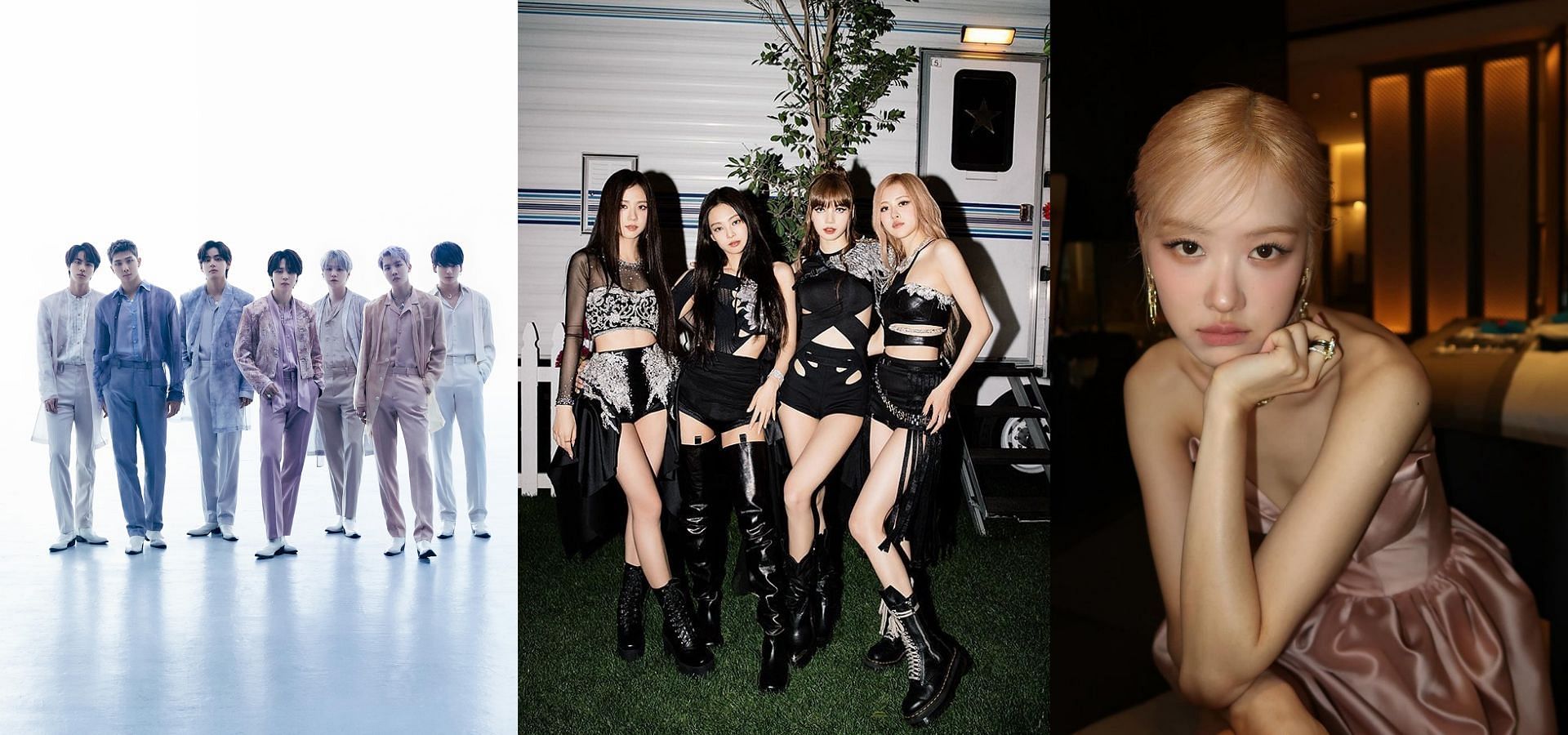 BTS, BLACKPINK, and Ros&eacute; (Images Via Weverse, Instagram/@blackpinkofficial, @roses_are_rosie) 