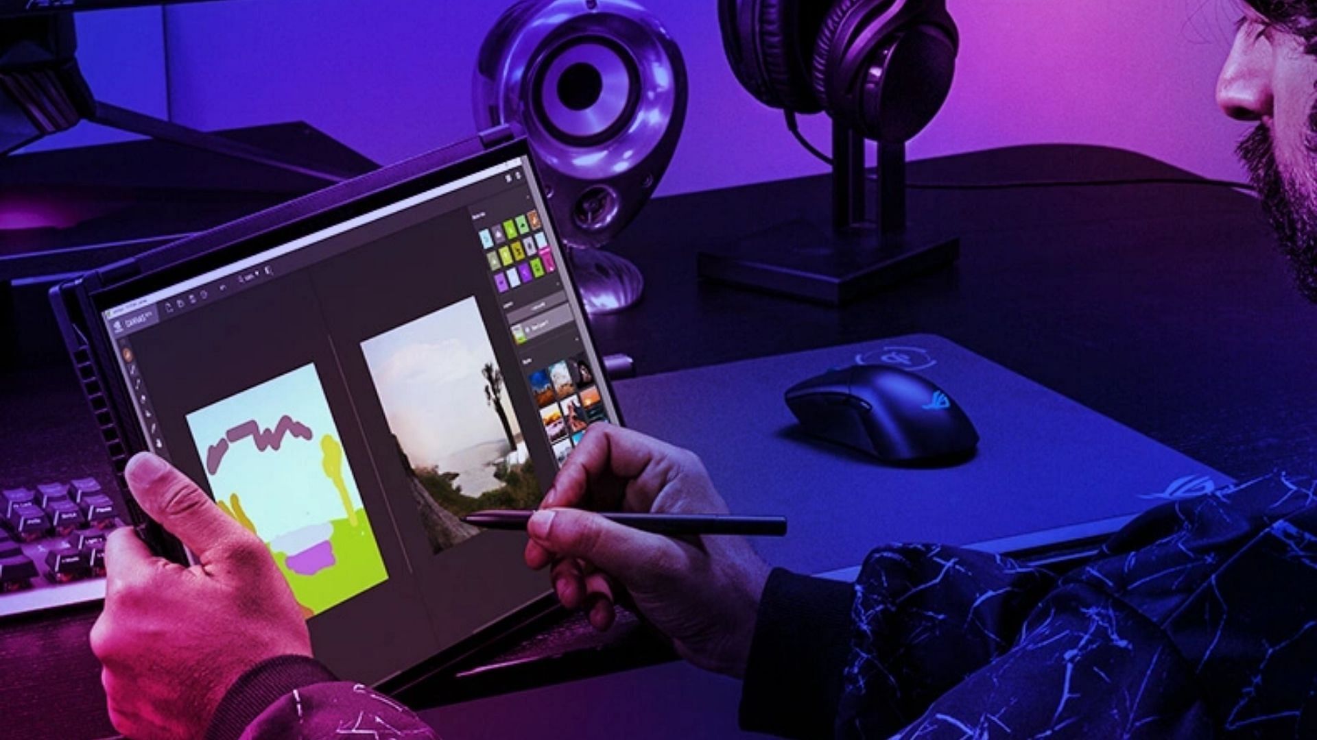 The touchscreen panel on Flow X16 makes it a great laptop for creative work. (Image via Asus)