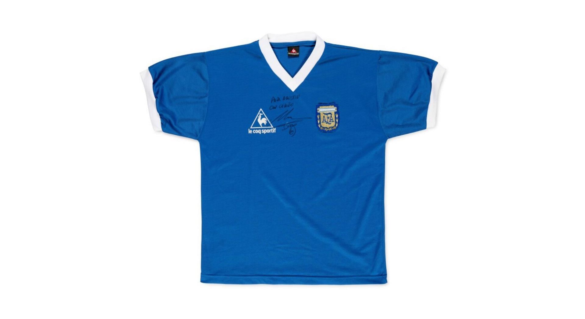 Diego Maradona signed 1986 World Cup Replica Jersey. (Image via Sothebys)