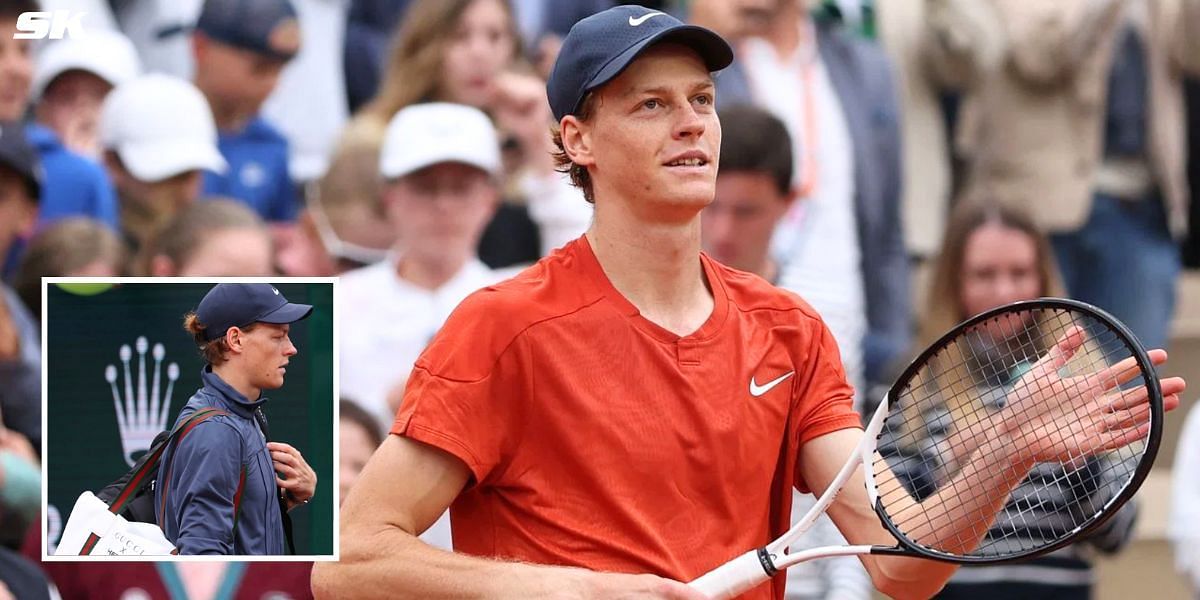 Jannik Sinner pictured at the 2024 French Open; with the new Gucci duffle bag (inset) (Image Source: Getty/Instagram)