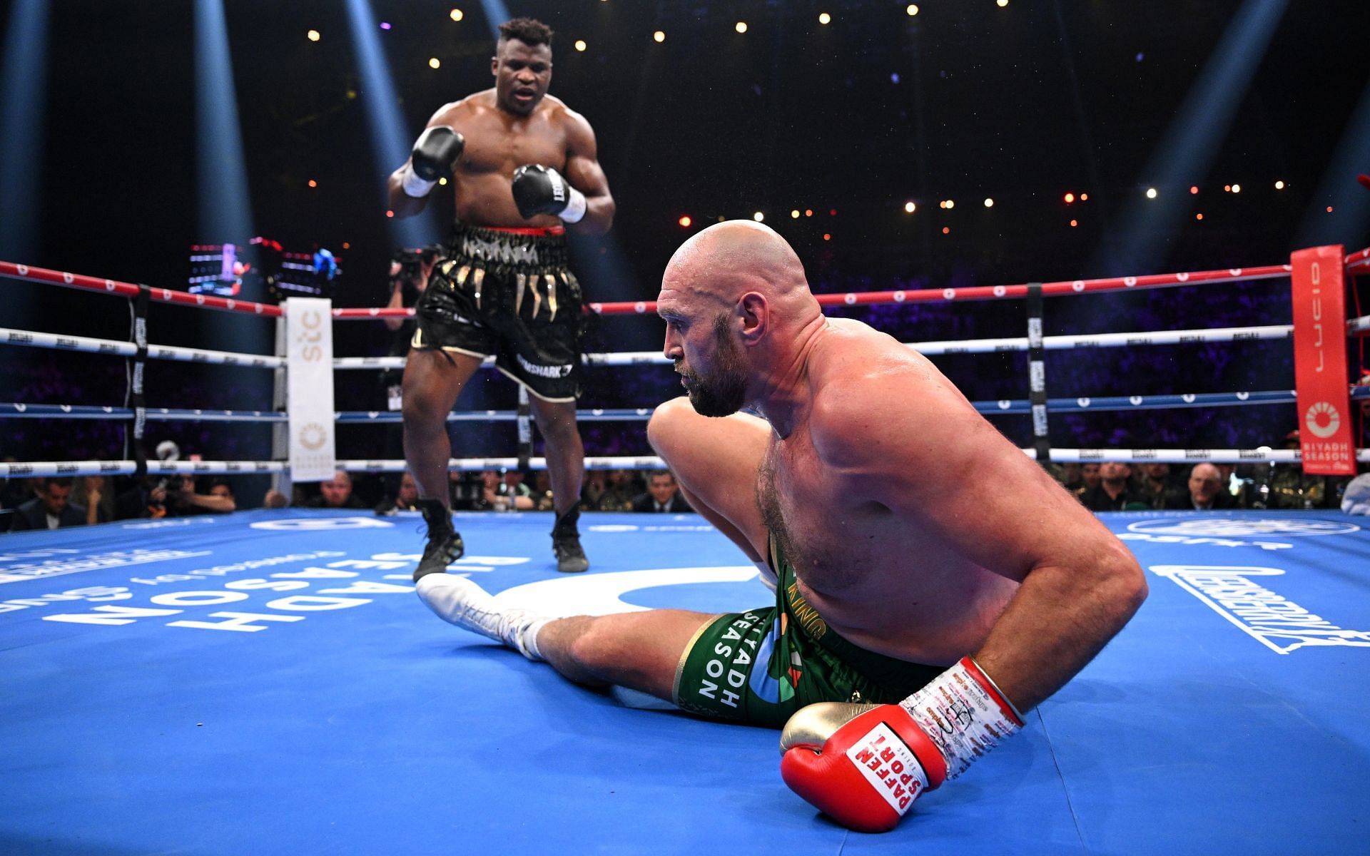 The lone knockdown of the Tyson Fury vs. Francis Ngannou boxing match was scored by the former UFC star [Image courtesy: Getty Images]
