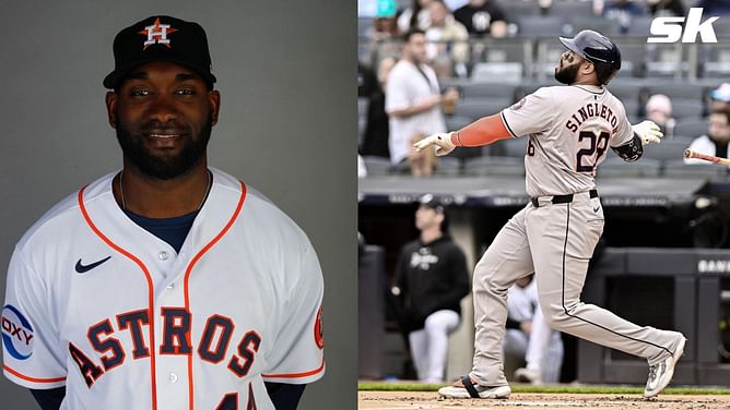 WATCH: Astros star Yordan Alvarez has hilarious reaction to teammate Jon Singleton’s monster home run against Yankees