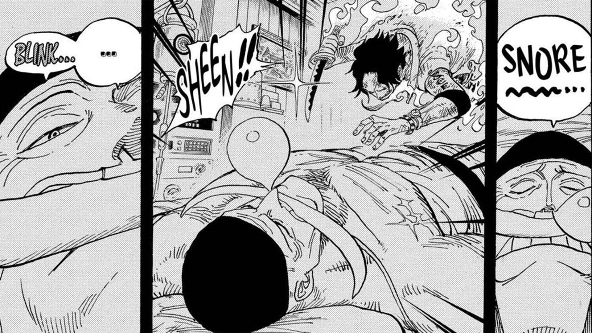 Whitebeard sensing Ace&#039;s attack while asleep (Image via Shueisha)