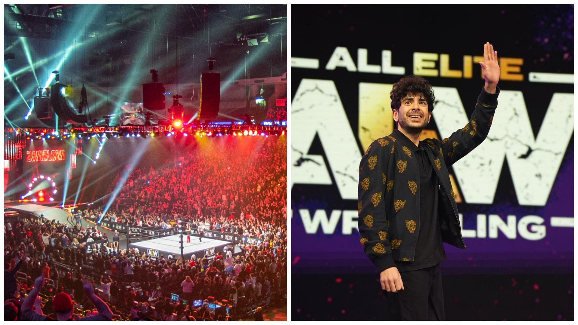 AEW fans pack arena for Dynamite, Tony Khan waves in front of the AEW logo