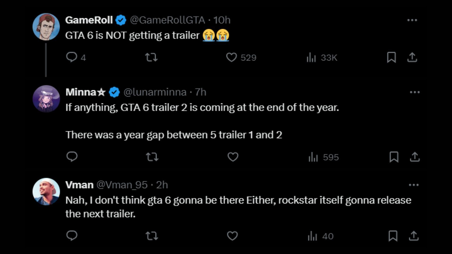 Fans&rsquo; react to the GTA 6 trailer 2 release prediction (Images via X)