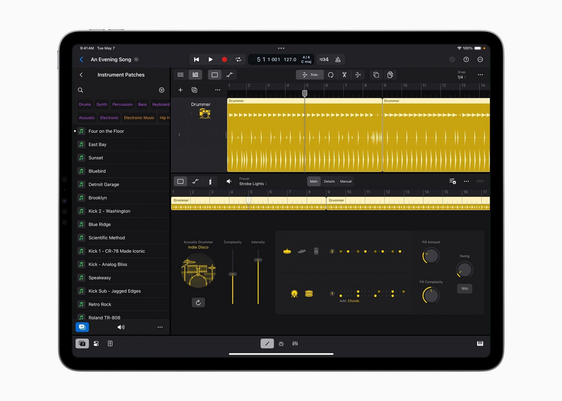 Logic Pro for iPad 2&#039;s Session players (Image via Apple)