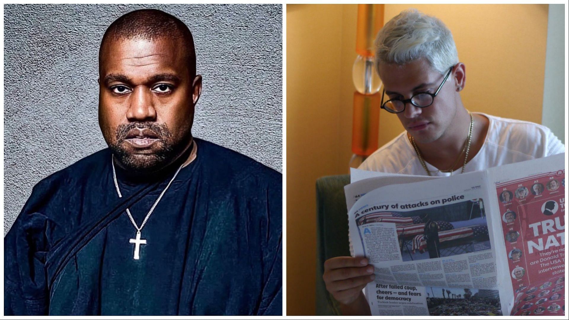 Kanye West and Milo Yiannopoulos, (Images via @yeezymafia/Instagram and @nero/X)