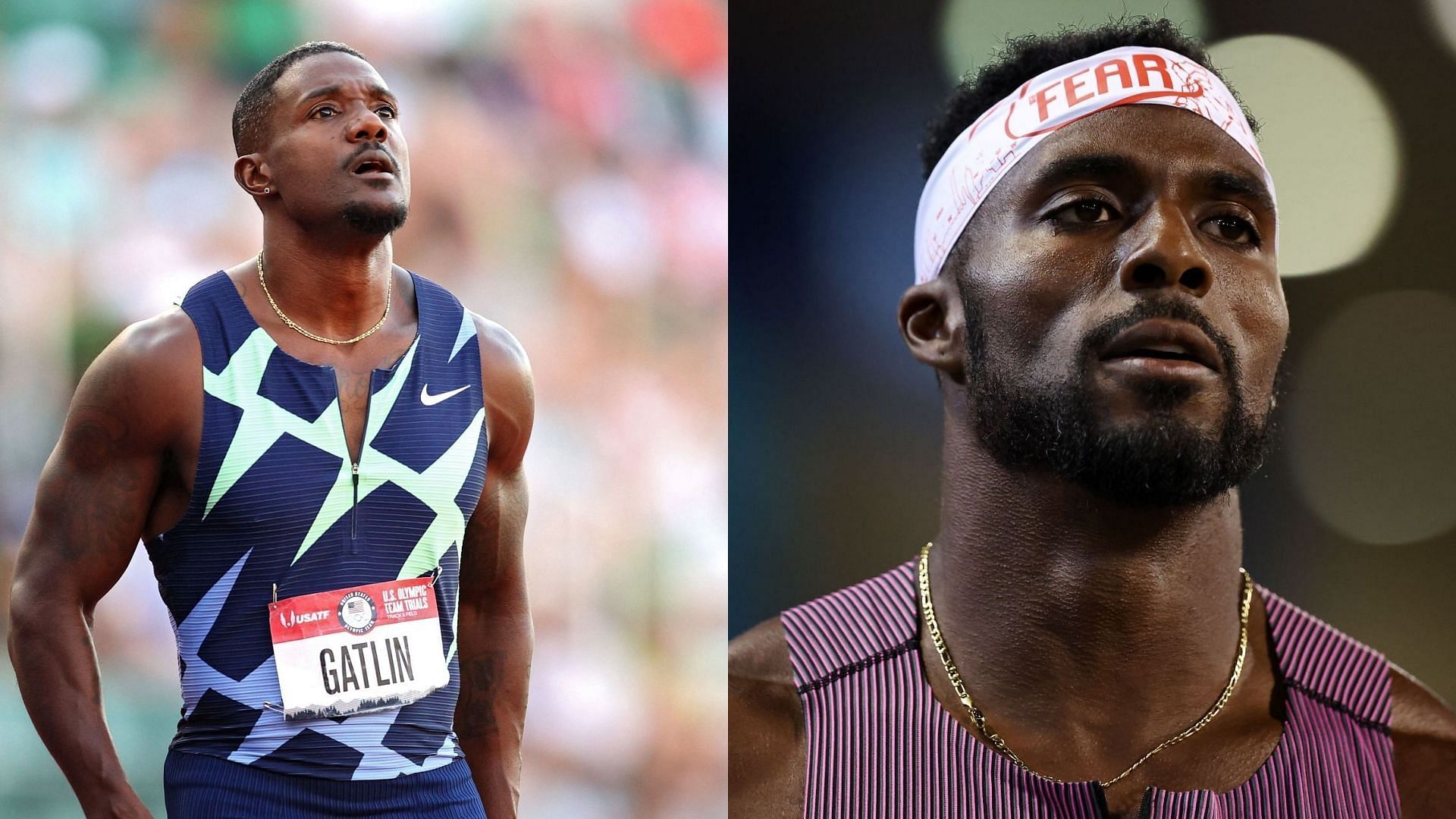 American runners Justin Gatlin and Kenny Bednarek 