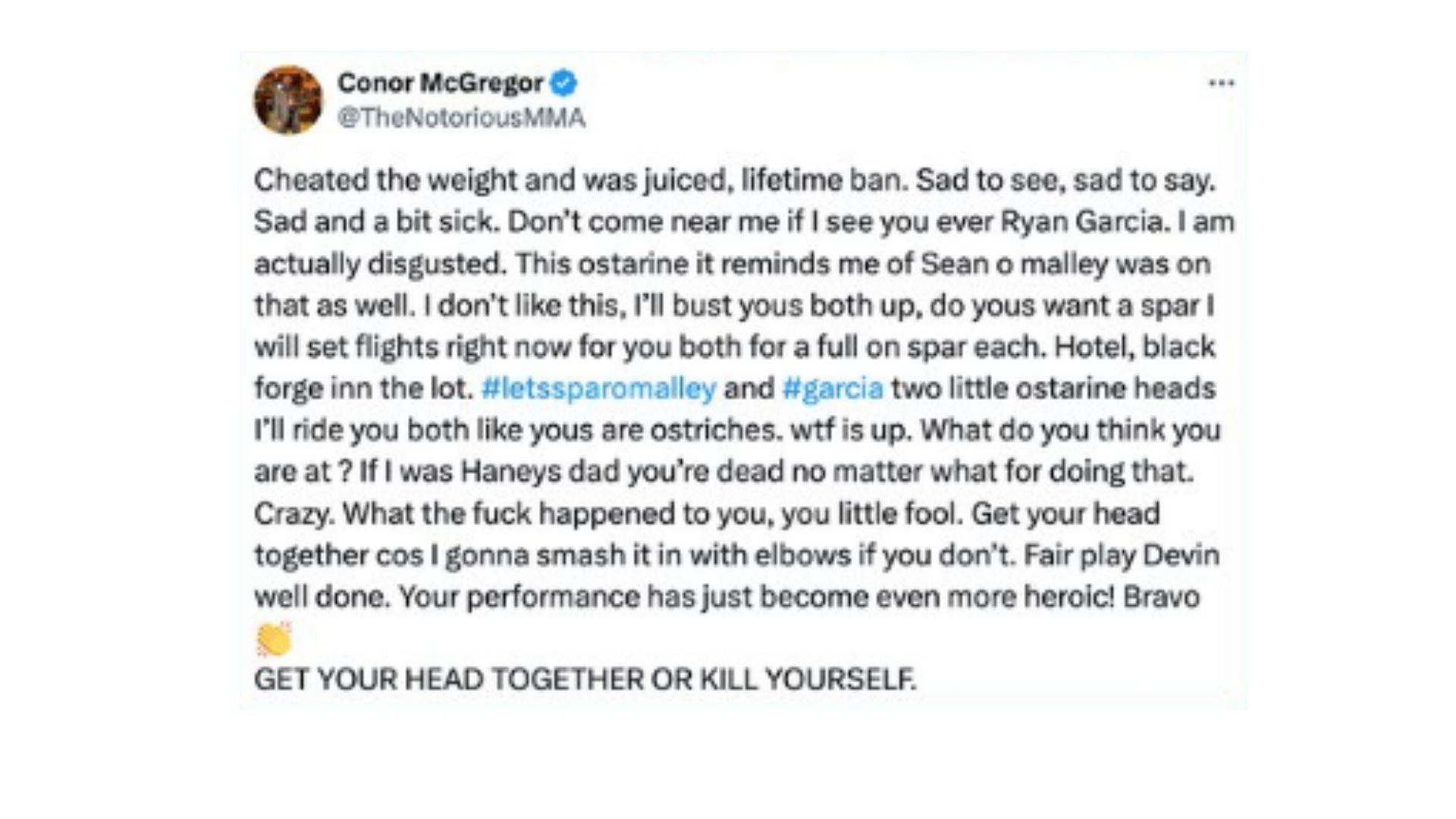 Conor McGregor&#039;s now-deleted tweet