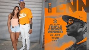 Tennessee's Christian Moore's GF Gracelyn Veitch proudly reacts to his latest achievement: "That's my SEC player of the year"
