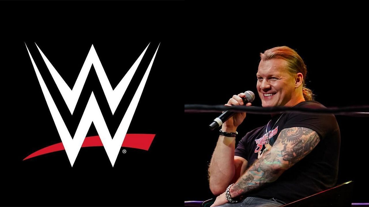 WWE logo (left) and Chris Jericho (right)