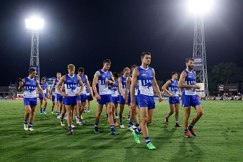 The Kangaroos after the 2024 AFL Round 09 match between the Gold Coast Suns and North Melbourne Kangaroos