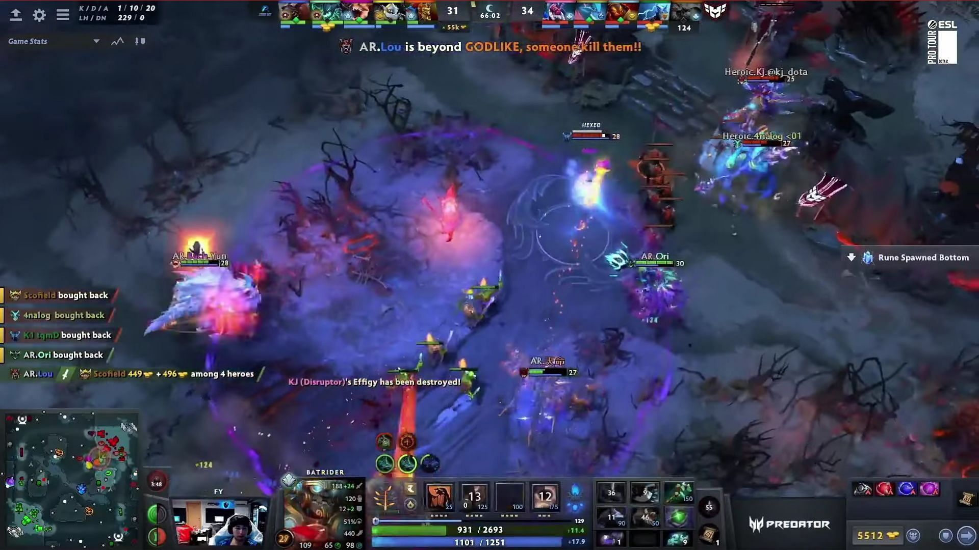 This fight sealed the deal for Azure Ray (Image via ESL One Dota 2/YT)