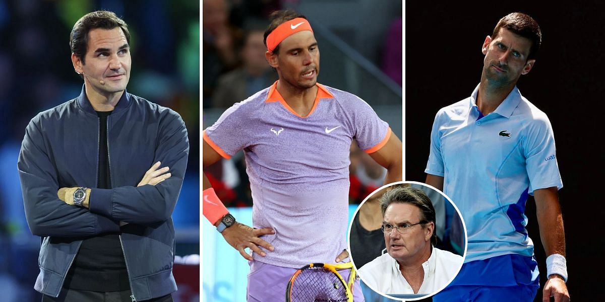 Roger Federer (L), Rafael Nadal (middle), Novak Djokovic (R) and Jimmy Connors (inset)