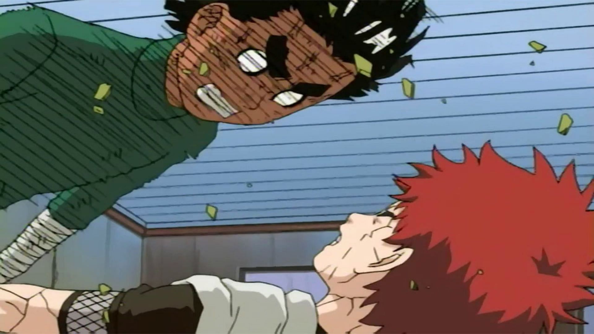 Rock Lee gives a hard time to Gaara during the Chunin Exams (Image via Studio Pierrot)