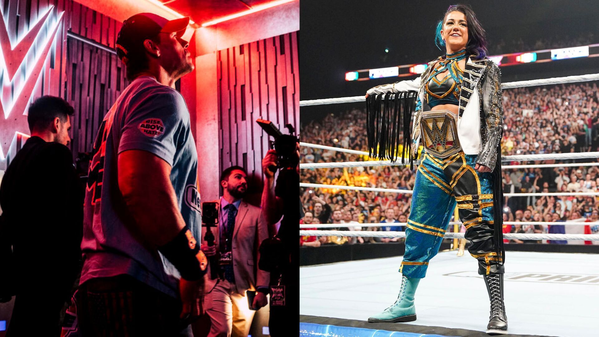 John Cena (left) and Bayley (right)