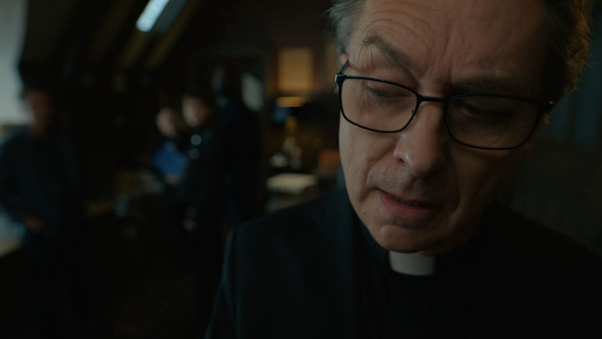 Jeremy Cluthchley as Father Agostino La Russo, as seen in Evil season 4 episode 1 (Image via Paramount+)