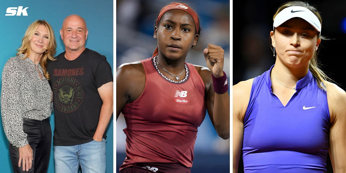 (Left to Right) Steffi Graf, Andre Agassi, Coco Gauff, Paula Badosa 