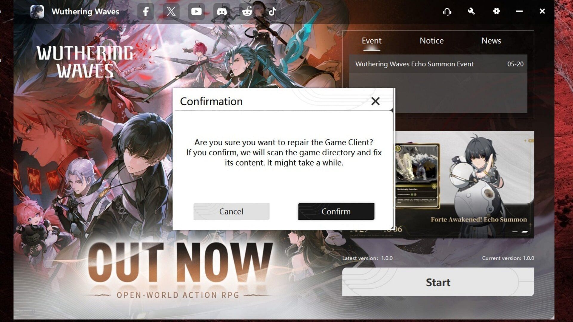 The repair option from the launcher (Image via Kuro Games)