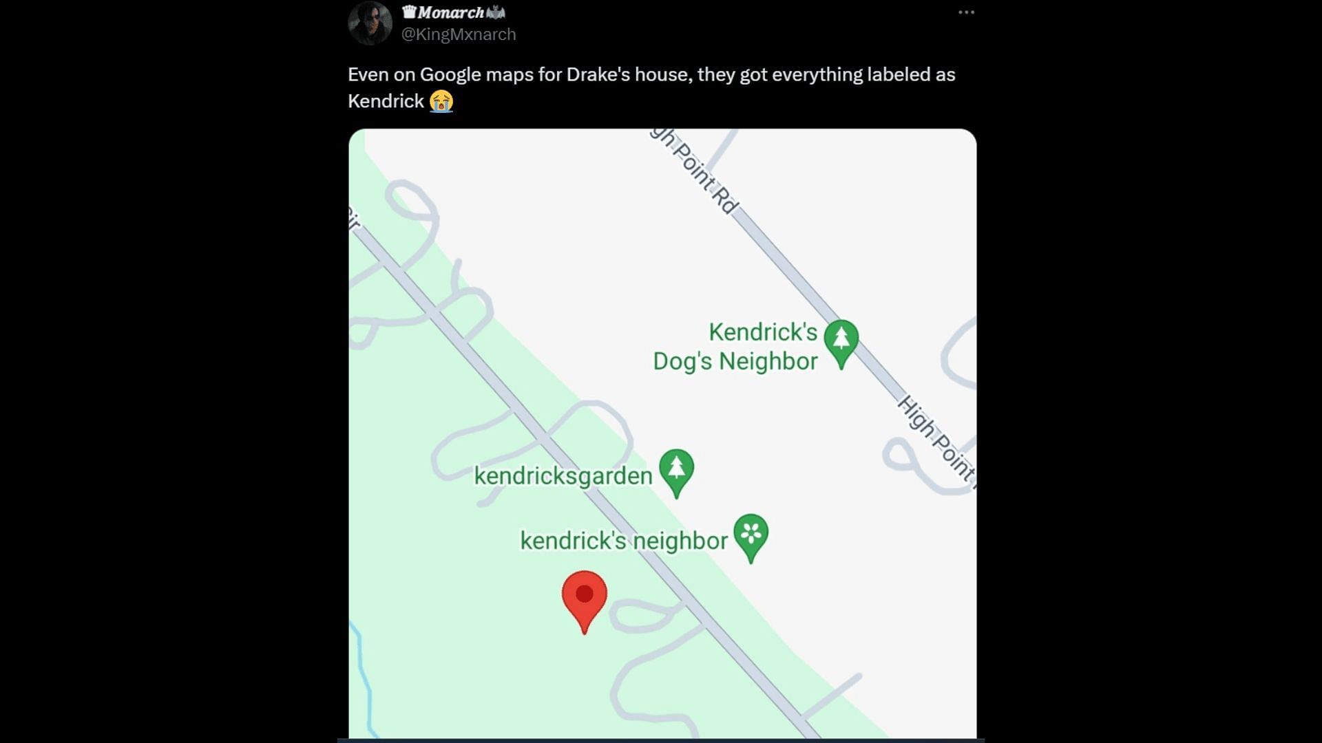 A netizen pinpoints all location tags for Drizzy&#039;s house. (Image via X/ KingMxnarch)