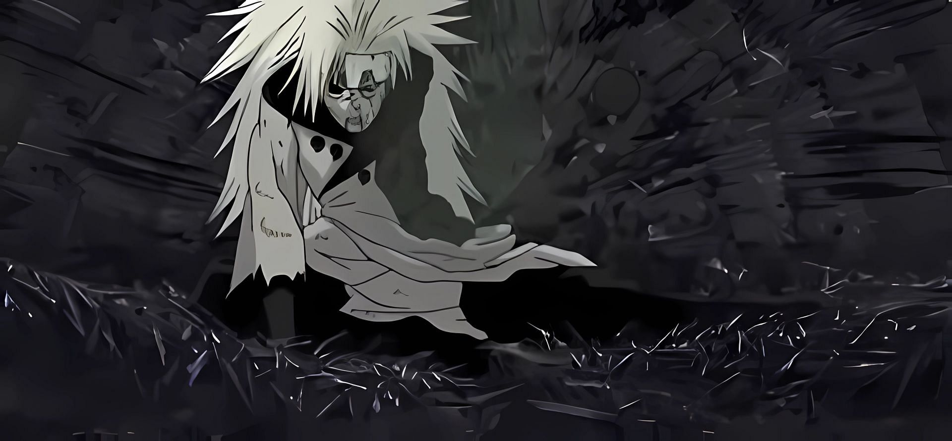 Madara&#039;s body pulverized after the fight against Guy (Image via Studio Pierrot)