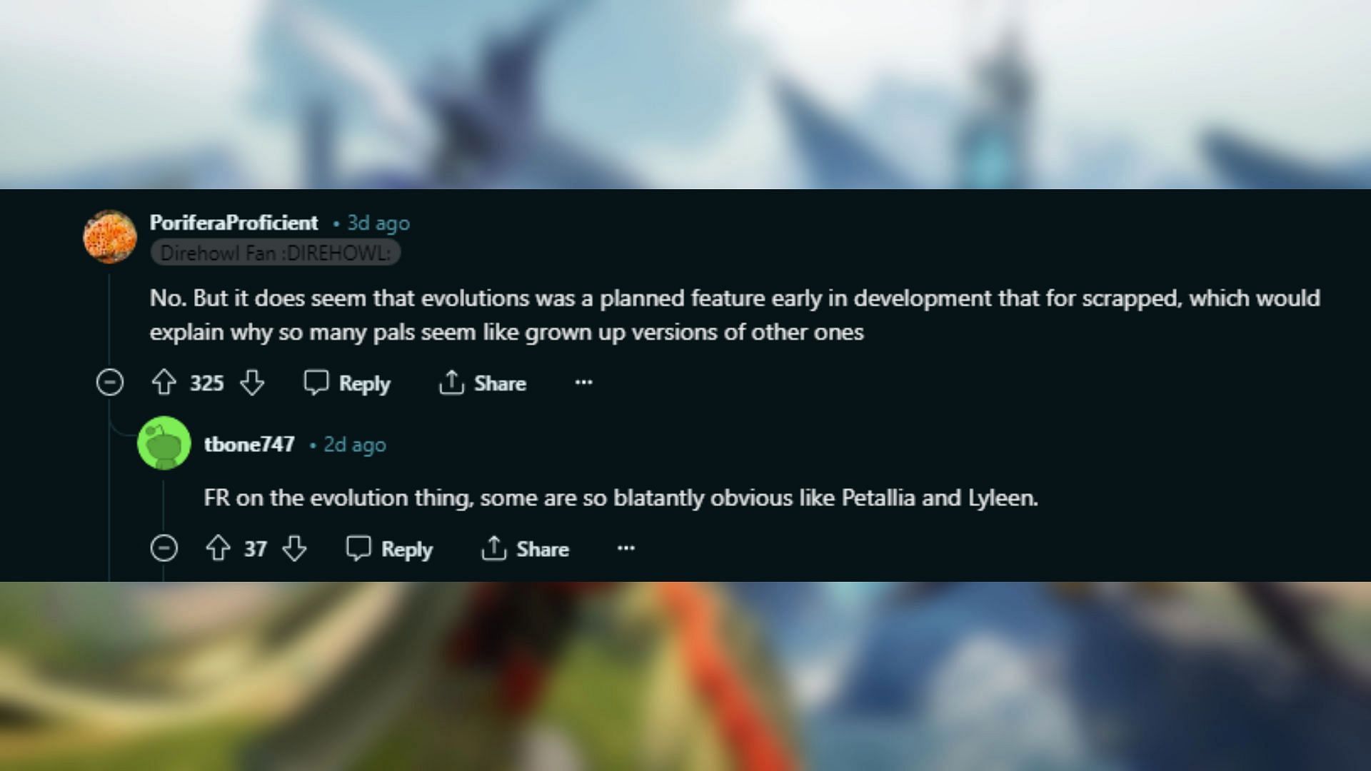 Opinions about evolutions in Palworld (Image via Reddit)