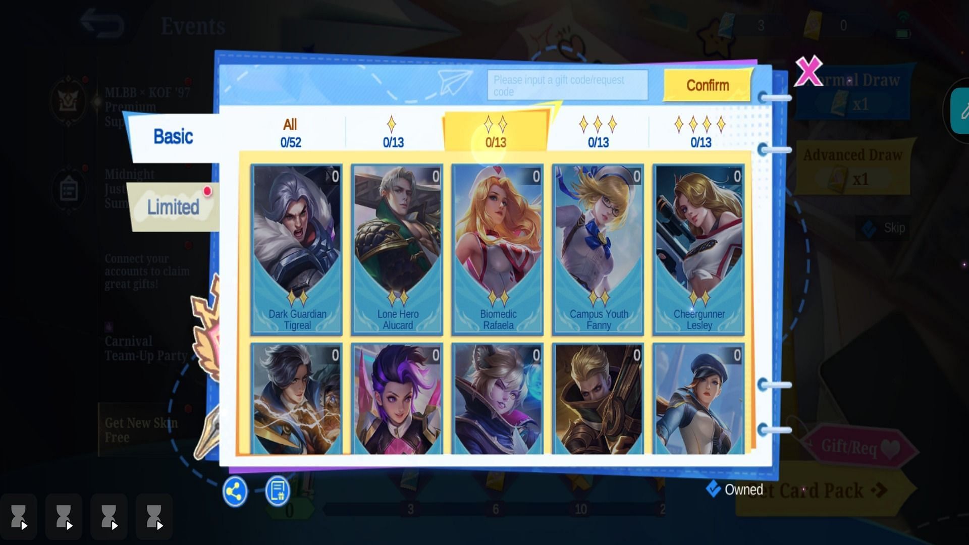 You need to collect 52 Normal Cards to complete the deck (Image via Moonton Games)