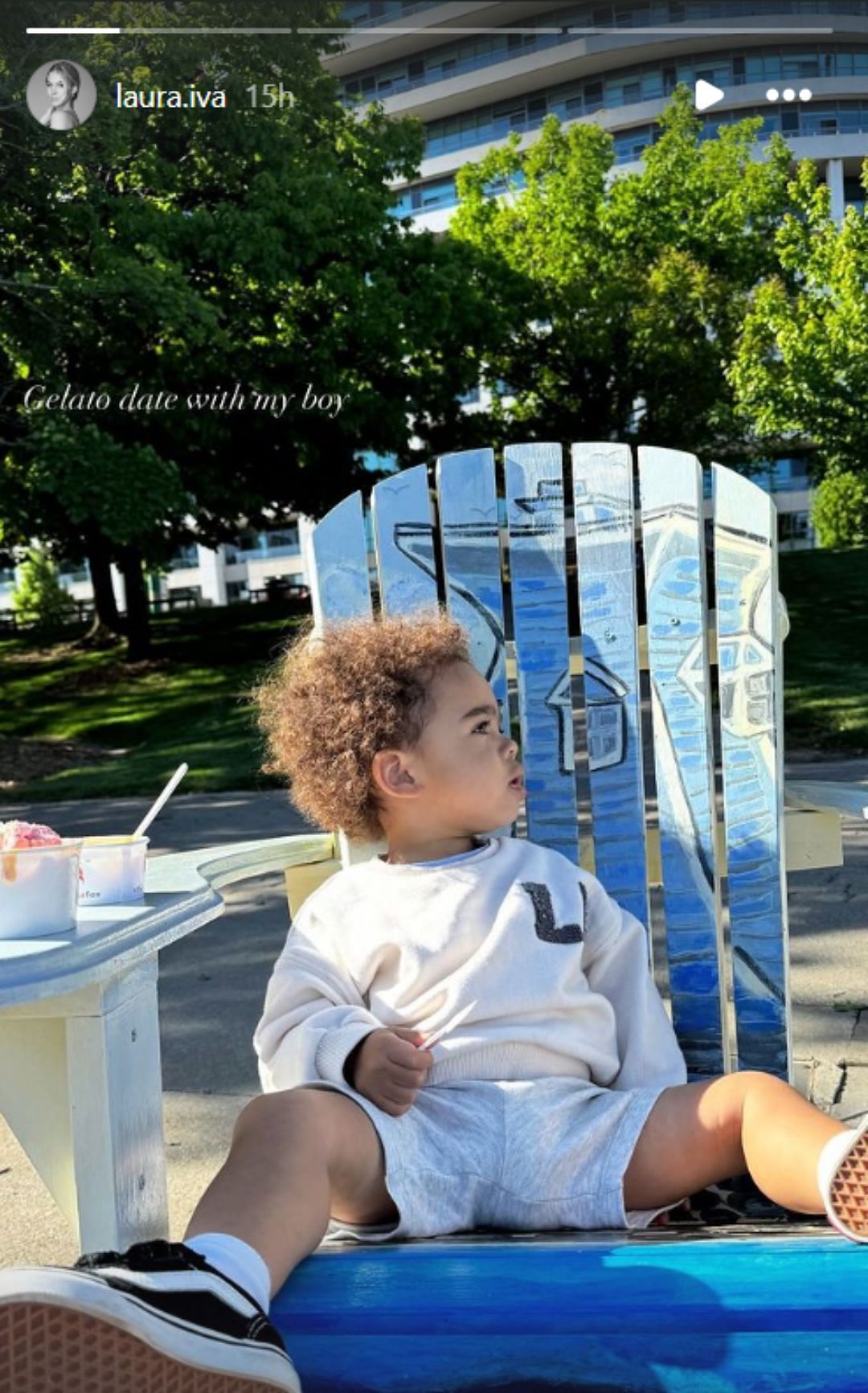 Laura and son Riley on a mother-son gelato date. Credits: laura.iva/Instagram