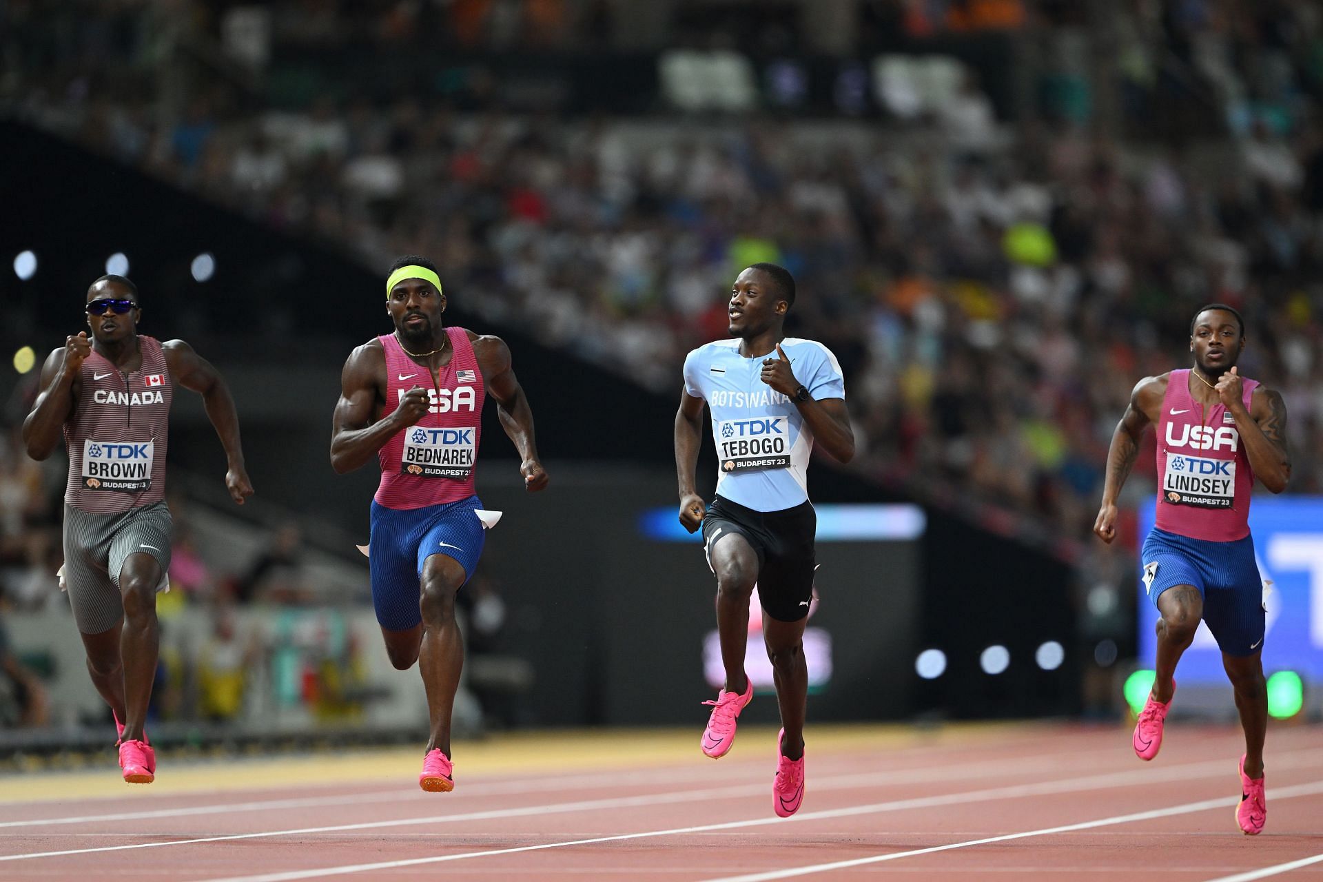 Bednarek (C) and Lindsey (R) in action at the 2023 World Athletics Championships Budapest