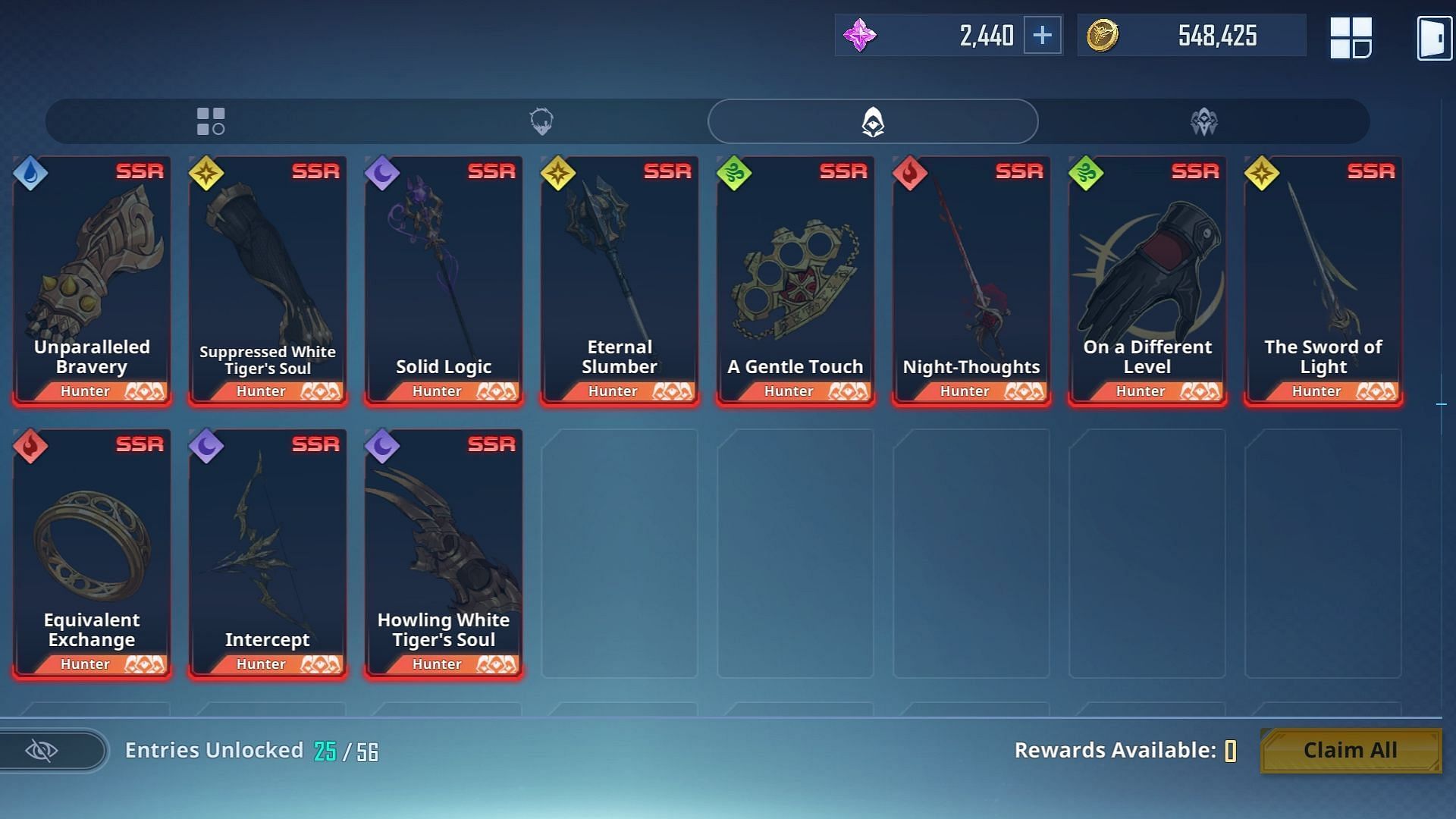 Players can currently craft all SSR weapons of Hunters (Image via Netmarble)