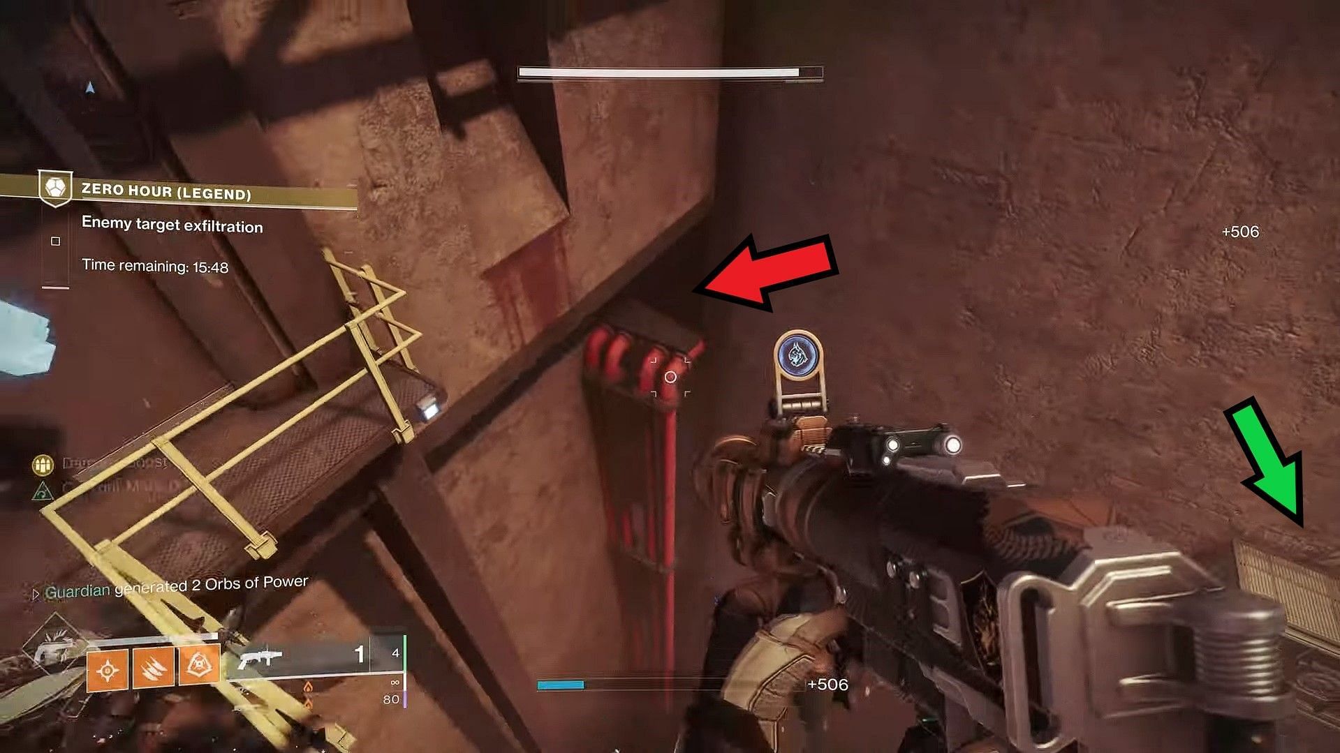 The red mark shows the first switch, and the green mark shows the second switch (Image via Bungie)