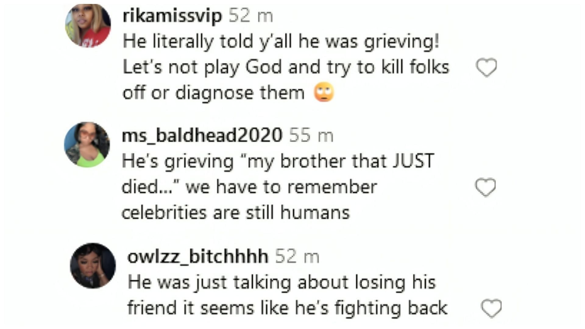 Fans expressed concern for Lawrence (Image via Instagram/@rikamissvip/@ms_baldhead2020/@owlzz_bitchhhh)