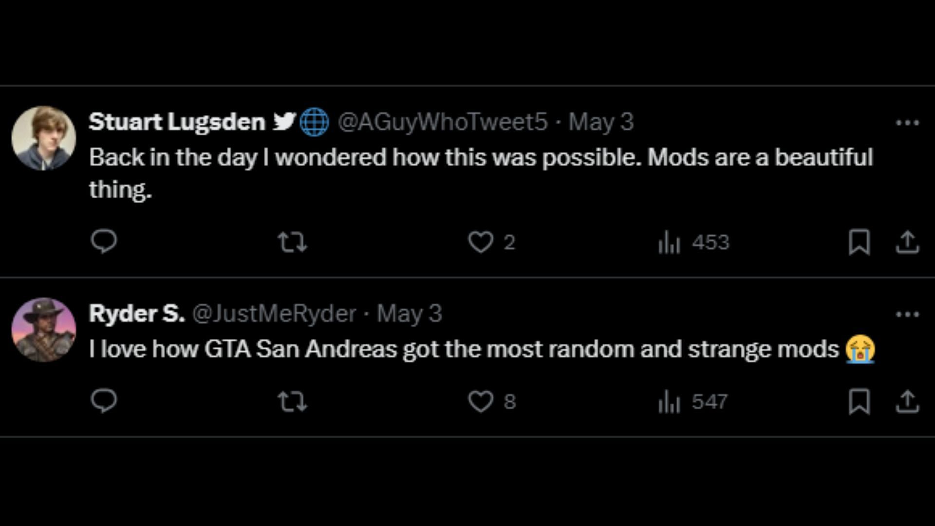 Fans express their opinion on San Andreas&#039; mods (Images via X)