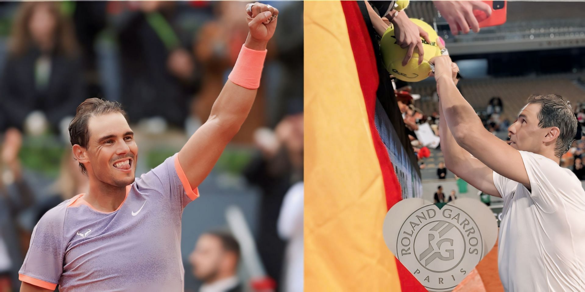 Fans react as Rafael Nadal returns to Phillipe-Chatrier; PHOTO: GETTY(L), RAFAEL NADAL INSTAGRAM(R)