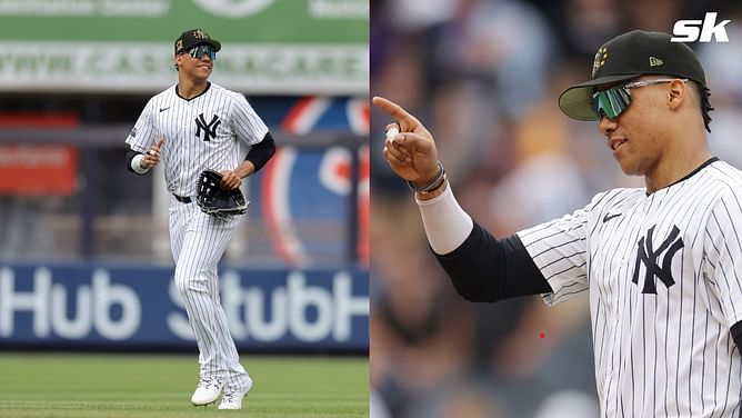 PHOTO: Juan Soto bids $16,000 to win painting of himself in pinestripes at Yankees homecoming dinner auction