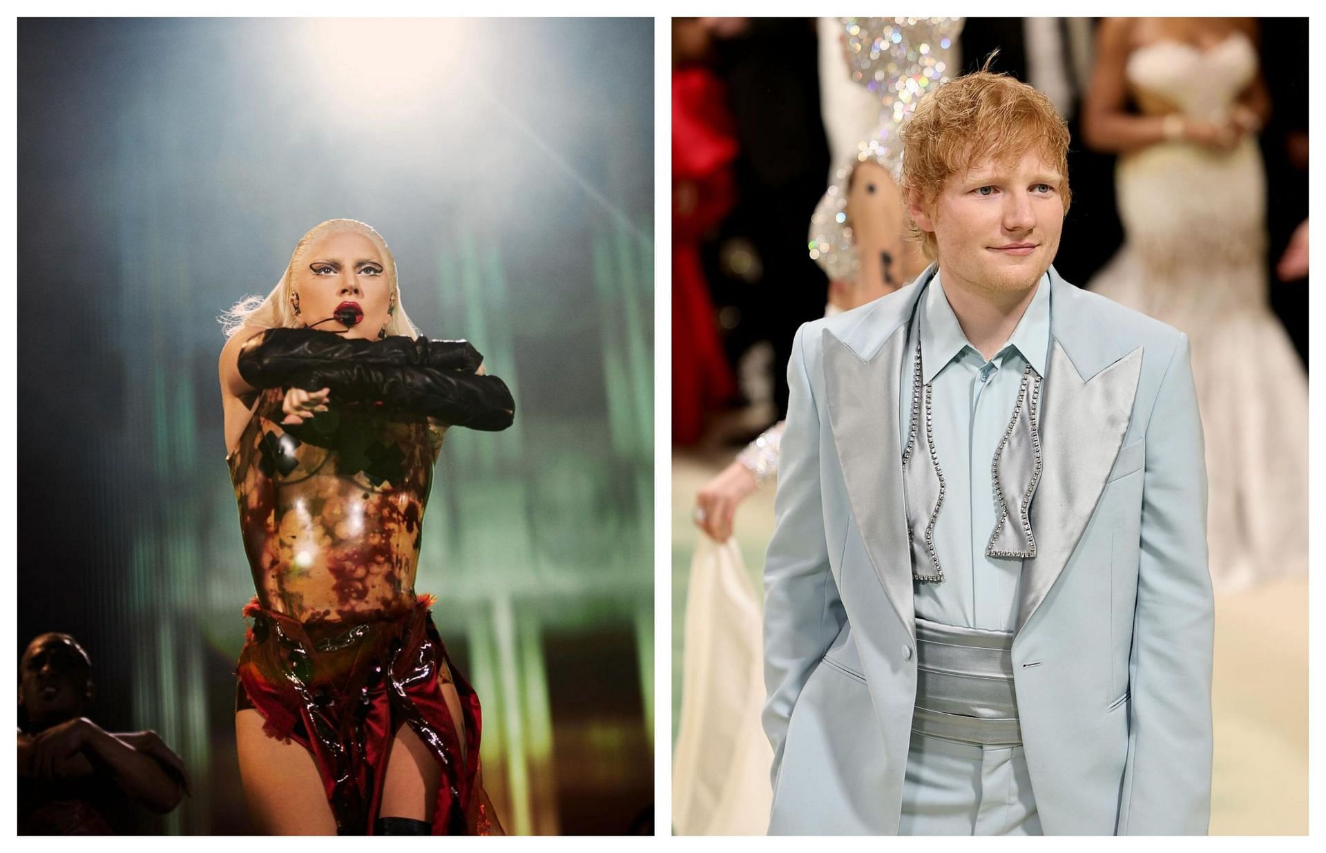 Ed Sheeran and Lady Gaga (Image via official Instagram @teddyphotos and @ladygaga)