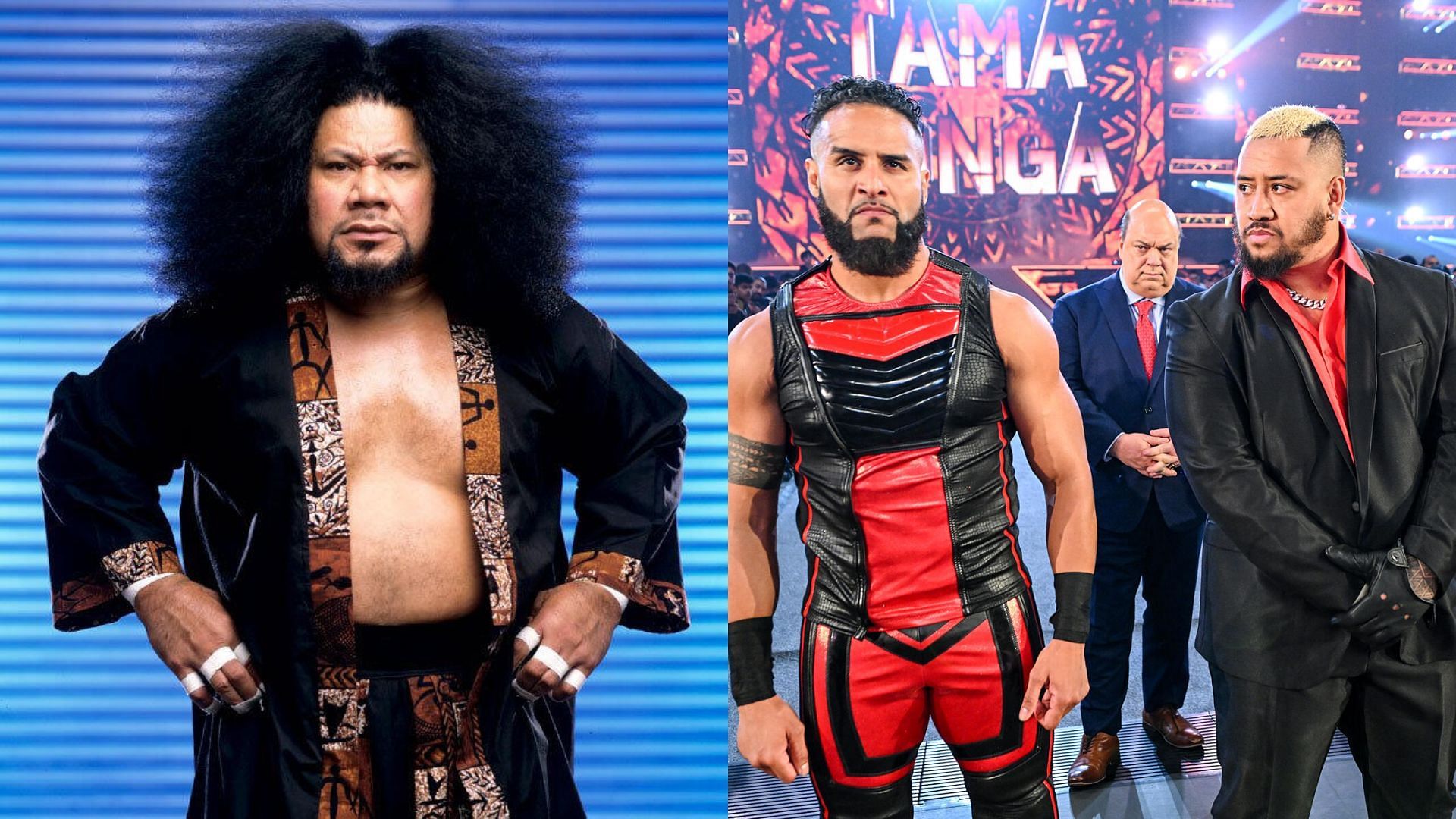 WWE legend Haku (left), The Bloodline (right)