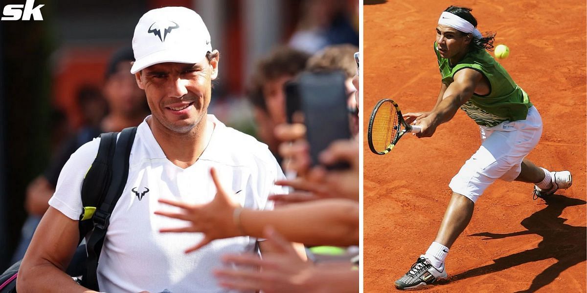 Rafael Nadal pictured at the 2024 Italian Open (L), 2005 French Open (R) (Source: Getty)