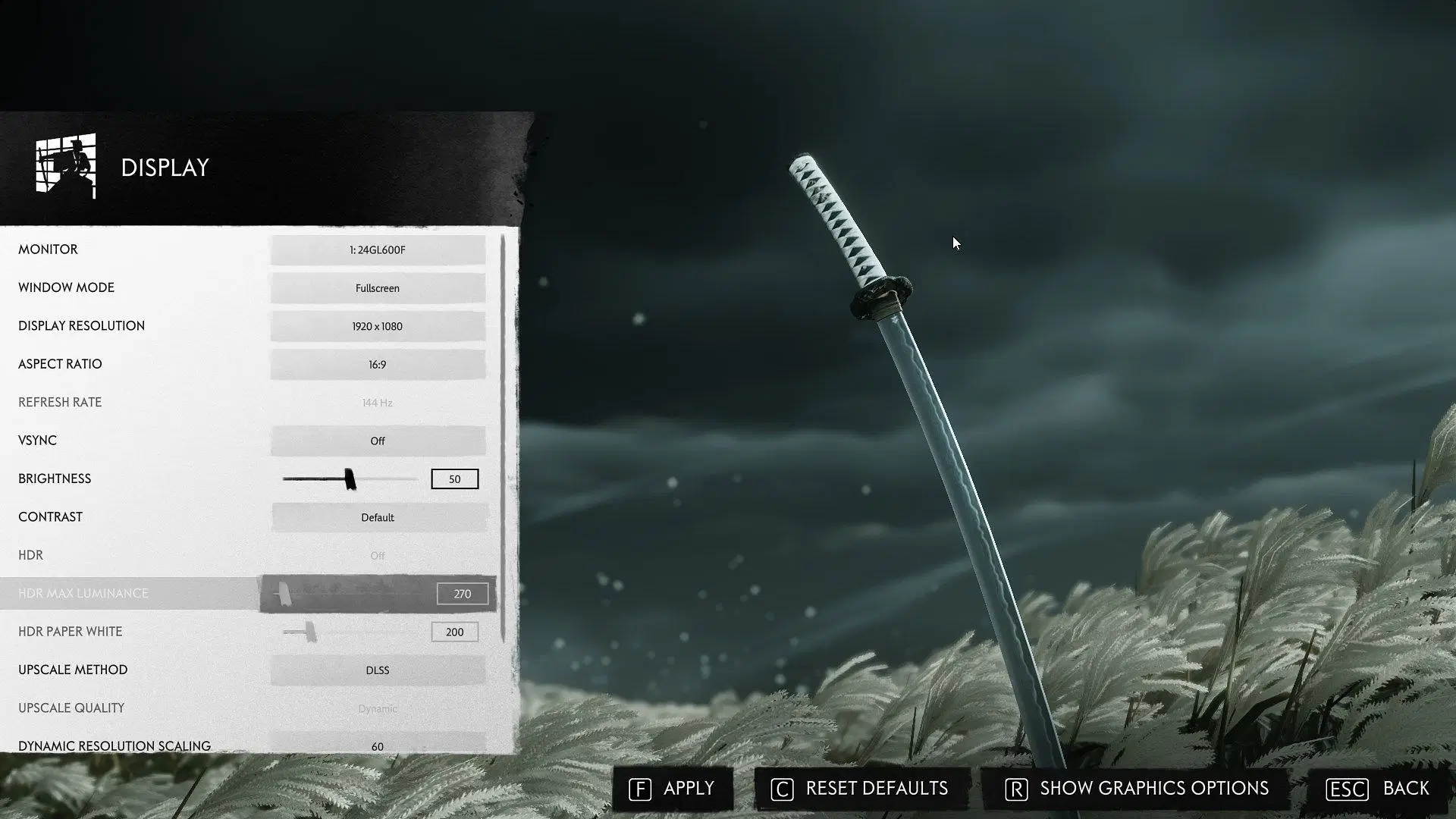 Ghost of Tsushima display settings (Image via Sony Interactive Entertainment)